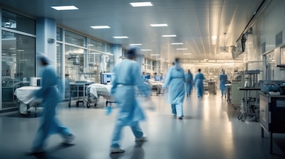 Busy hospital corridor with moving staff Travel Care Diversed Healthcare